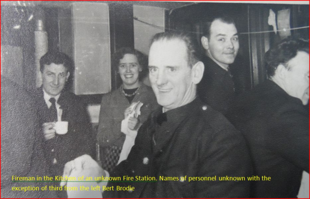 Firemen in unknown station kitchen - 1950's